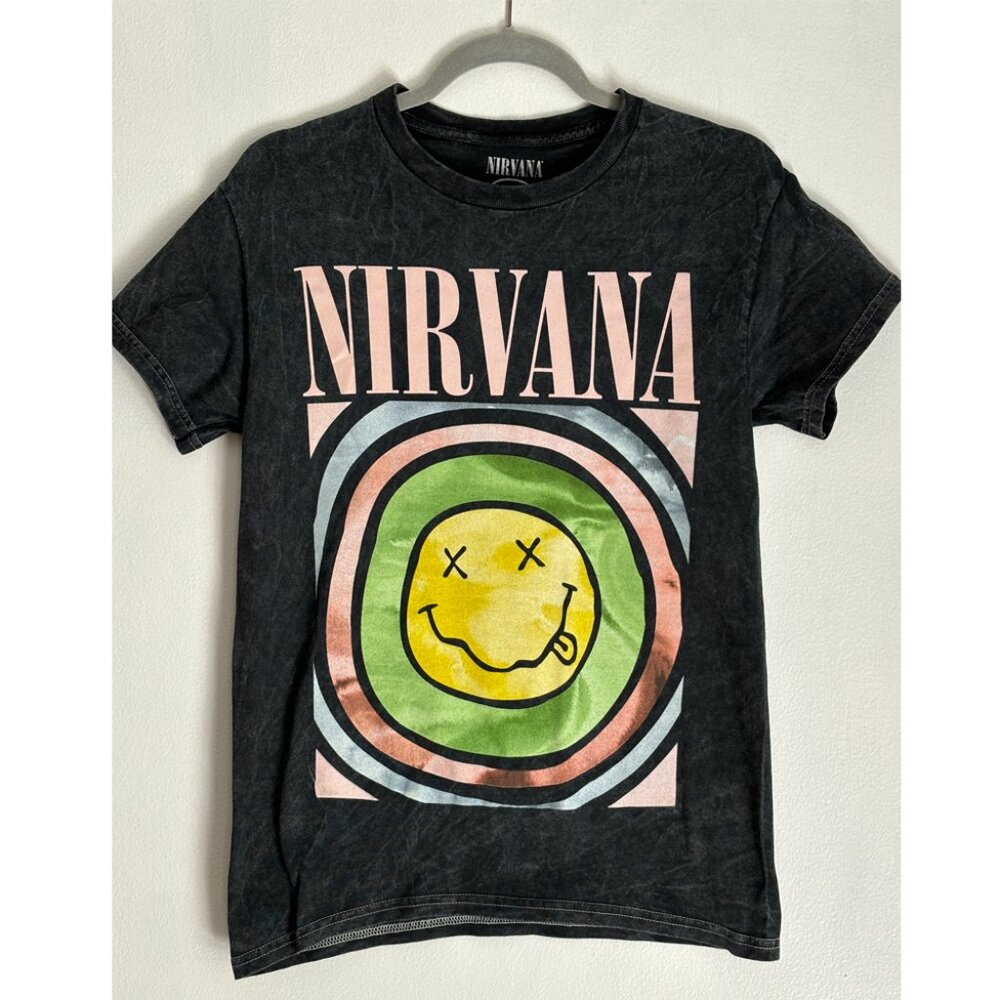 Nirvana Smiley Mineral Wash Grunge Band Tee